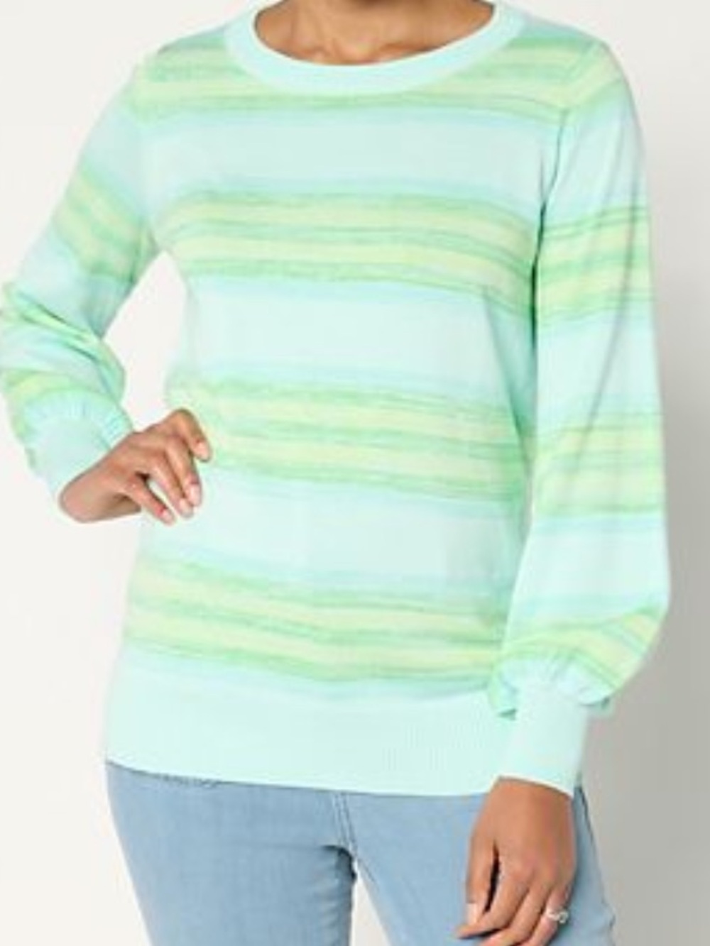 Belle by Kim Gravel Color Me
Happy Stripe Sweater
Aqua / Lime Size 2X